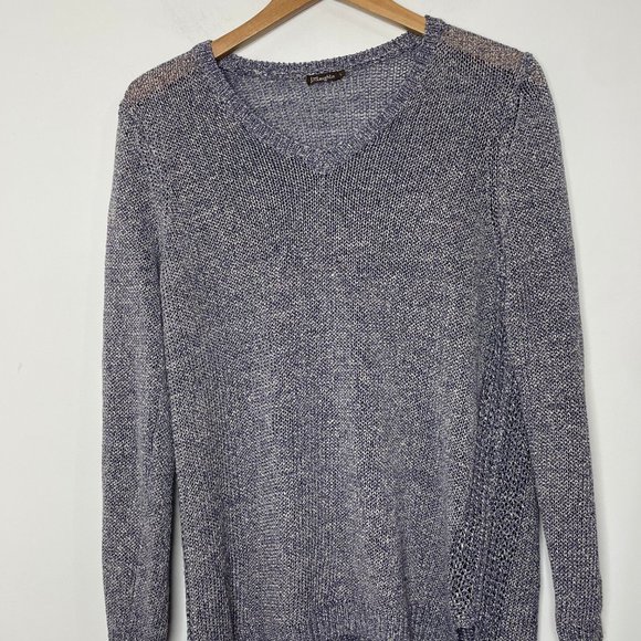 J. McLaughlin Size L Purple Linen V Neck Long Sleeve Metallic Knit Sweater - Picture 15 of 16